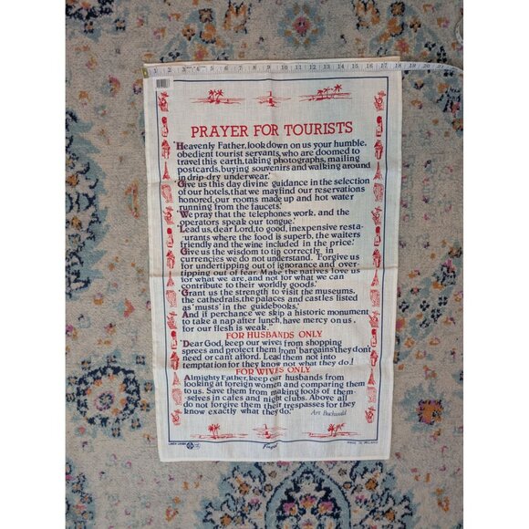 Vintage Fingal Irish Linen Souvenir Tea Towel Prayer for Tourists - Art Buchwald - Picture 5 of 6